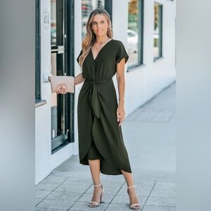 Cupshe olive green wrap dress medium